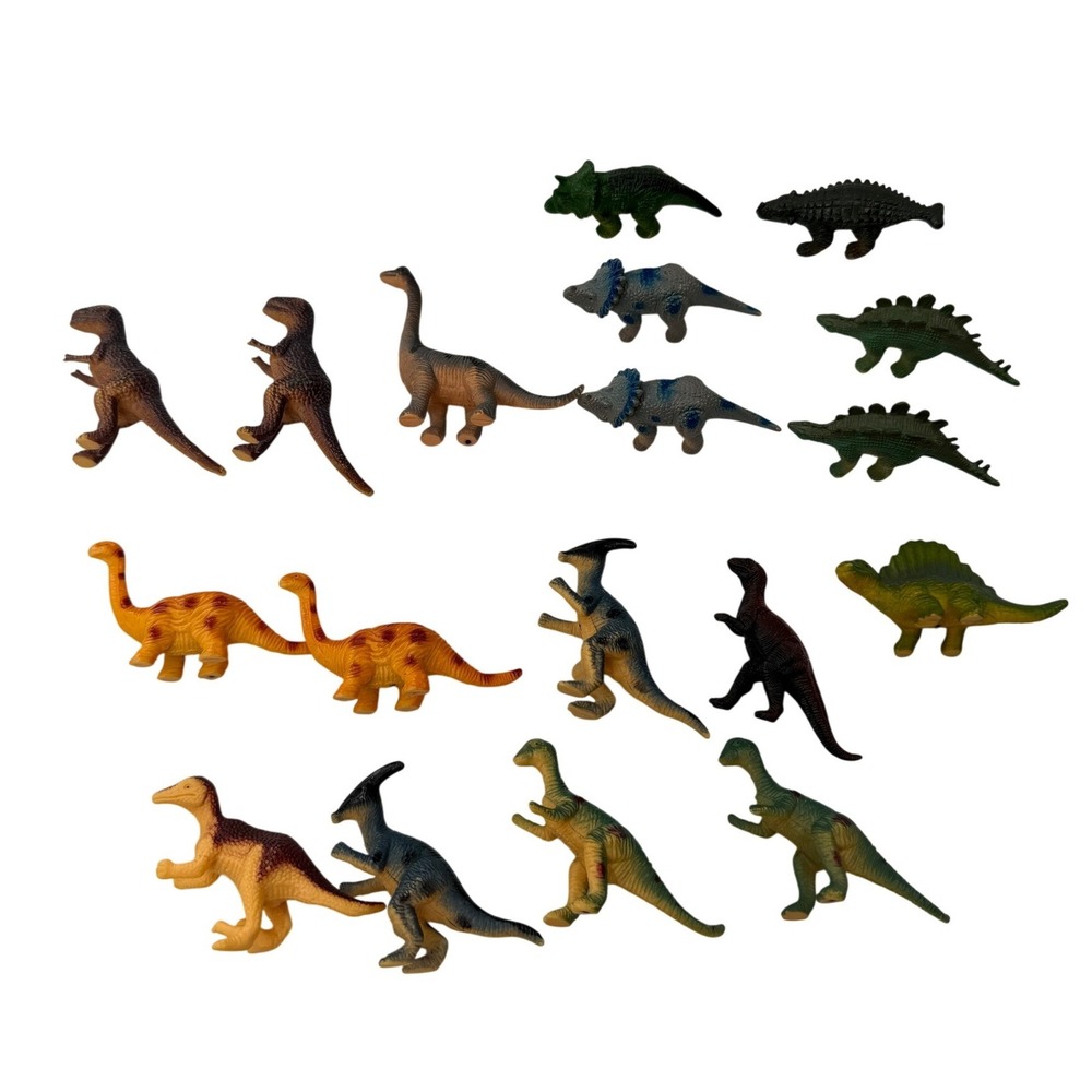 Mixed Plastic Dinosaur Toy Figures Lot 2002 T-Rex Stegosaurus Triceratops 2-3in